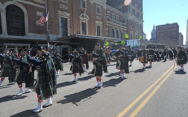 Members of Buffalo City Guard Gordon Highlanders march in the City of Buffalo Annual St. Patrick's Day Parade on Delaware Avenue. (Dan Cappellazzo/Staff Photographer)